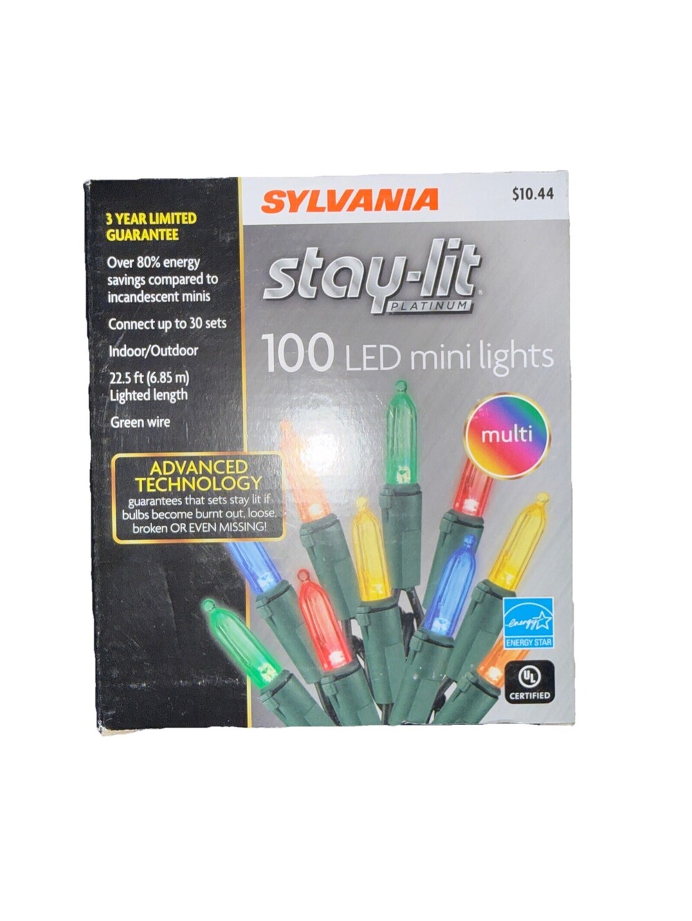 Sylvania Stay-lit 100 Platinum LED mini Lights 100 Count Multi Color New